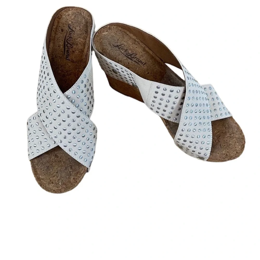 Lucky Brand White Miller Platform Cork Wedges
